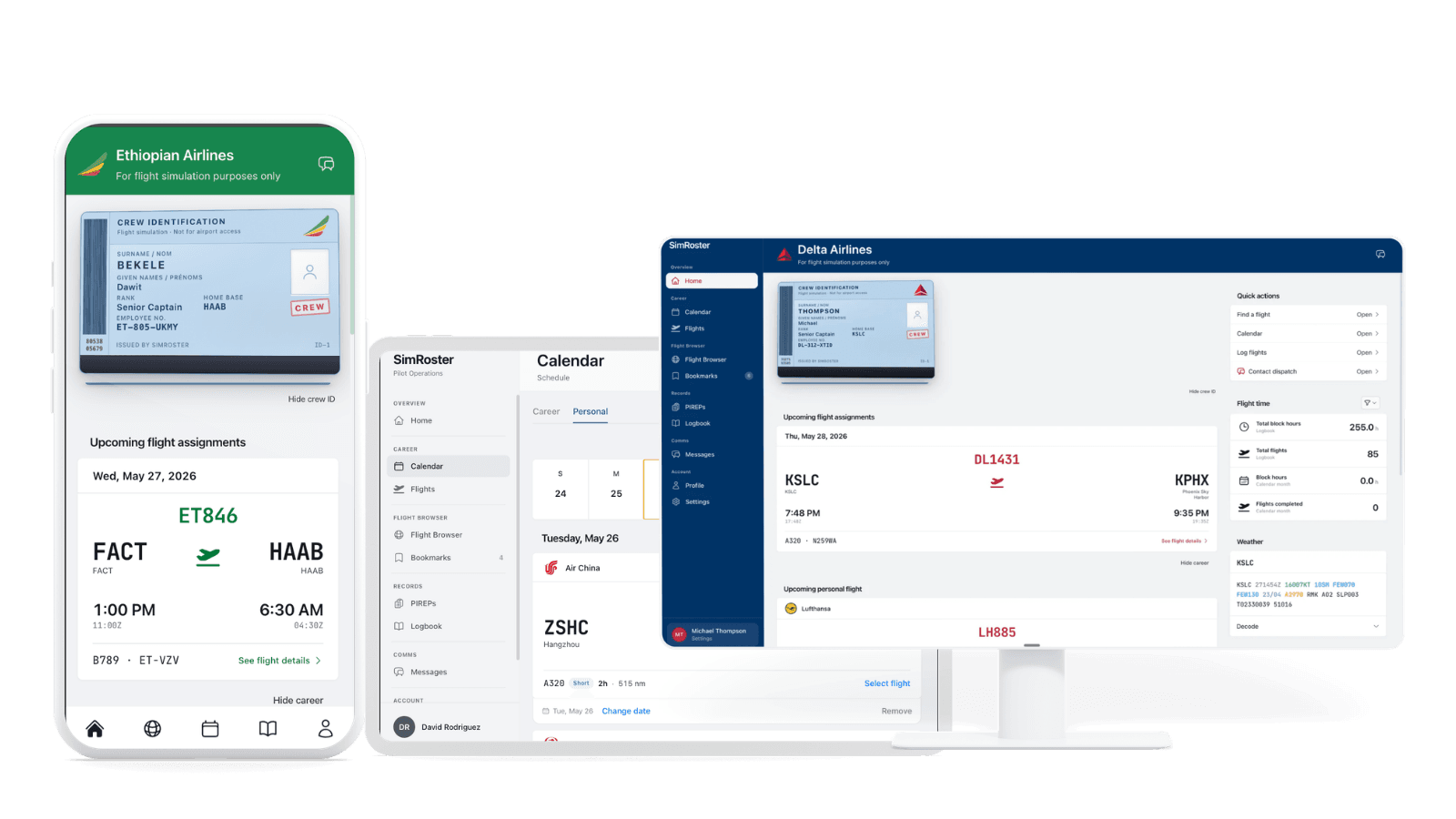 SimRoster on phone, tablet, and desktop